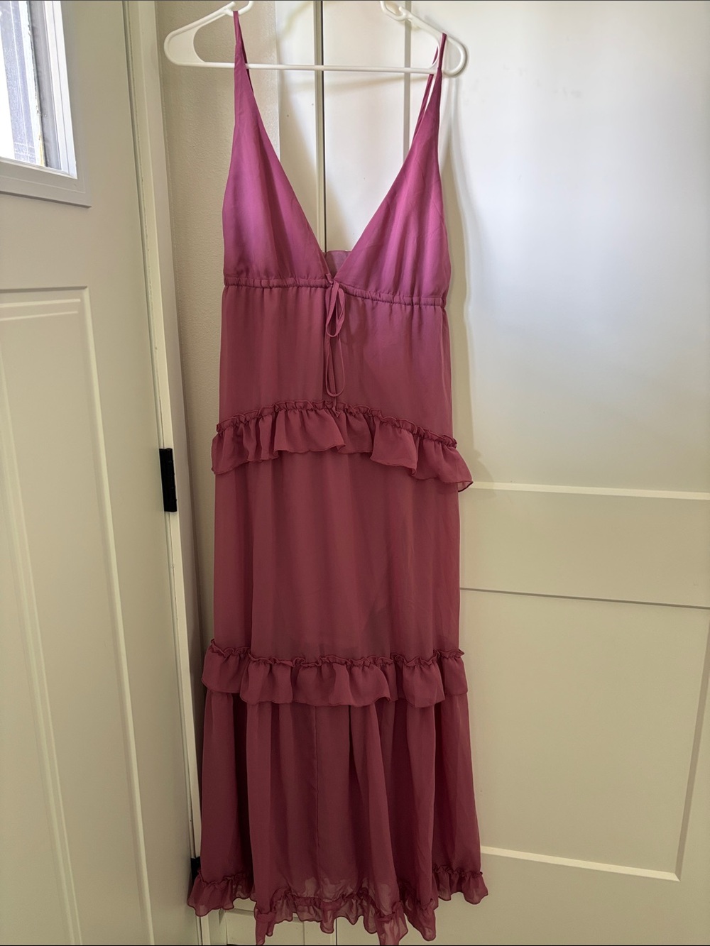 Joyfolie Mauve Ruffle-Tiered Spaghetti Strap Maxi Dress